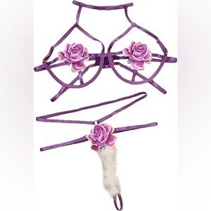 Purple Floral Strappy Lingerie Set